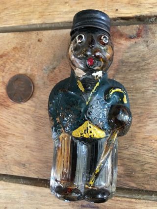 Vintage Antique Glass Candy Container Man With Cane Paint