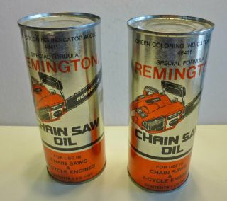 Two (2) Old Stock Vintage Remington Chainsaw Oil Full Tins,  Great Graphics