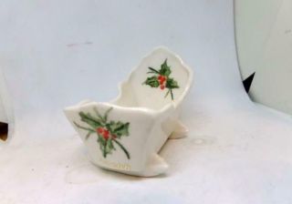 Vintage 1957 Ceramic Miniature Baby Cradle - Christmas Holly & Berry Decorated