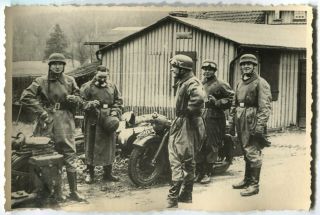 German Wwii Archive Photo: Airborne FallschirmjÄger Soldiers With Motorcycles