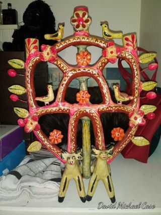 Mexican Folk Art Vintage Tree Of Life - Large 16 " Tall & 15 " Wide