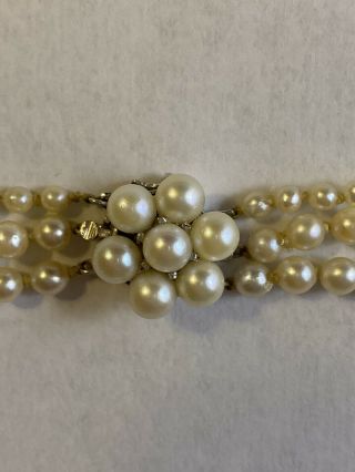 VINTAGE SALTWATER AKOYA PEARL THREE STRAND NECKLACE 14K SOLID GOLD CLASP 2