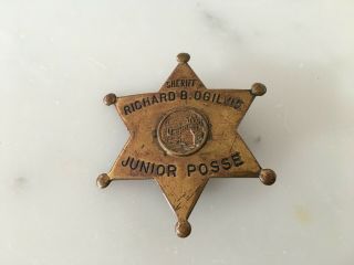 Vintage Old Obsolete Sheriff Ogilvie Junior Posse Badge Cook County Chicago Ill