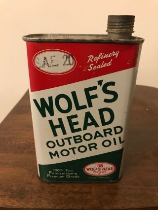 Vintage 1 Quart Wolf’s Head Outboard Motor Oil Can