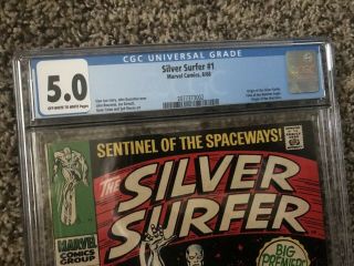 Silver Surfer 1 cgc 5.  0 Marvel 1968 origin Watcher Stan Lee Premiere issue ow/w 3