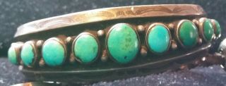 Vintage Navajo Heavy Gauge Hand - Tooled Sterling Silver & Turquoise Cuff Bracelet
