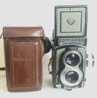 Vtg Rollei Rolleiflex T Grey Tlr Camera Type 1 W/ Case Zeiss Tessar F/3.  5 F=75m