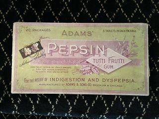 Adams Pepsin Tutti Frutti Gum Display With Glass Cover Circa 1910.  Box
