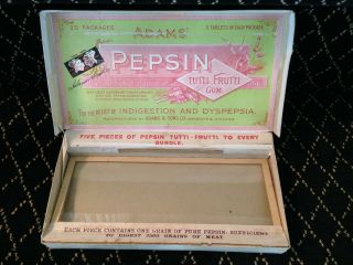 ADAMS PEPSIN TUTTI FRUTTI GUM DISPLAY WITH GLASS COVER CIRCA 1910.  BOX 2