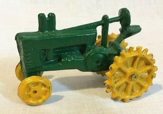 Primitive Cast Iron John Deere Toy Tractor Painted Green And Yellow