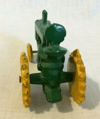 Primitive Cast Iron John Deere Toy Tractor Painted Green and Yellow 3
