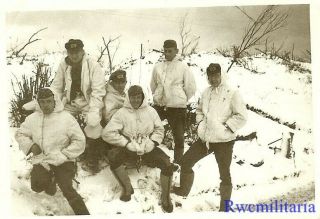 Wonderful Group Wehrmacht Officers W/ Winter Parkas Posed In Snow; Russia