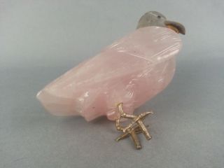 Decorative Rose quartz Tiger Eye Stone Hand Carved Bird Pink 2