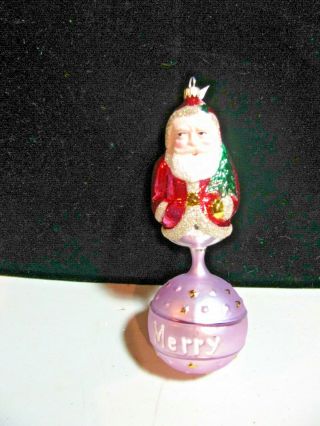 Vintage Christmas Decoration Glass Ornament Santa On Globe