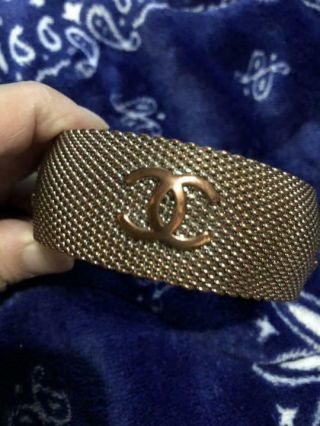 Auth Chanel Vintage Bangle Big Coco Mark Gold 97p Made In France