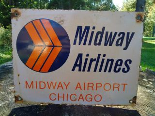 Old Vintage Midway Airlines Airplane Porcelain Airport Aero Sign