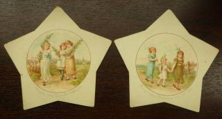2 X Shaped Victorian Birthday Greetings Cards Girls In Pretty Dresses Hagelberg