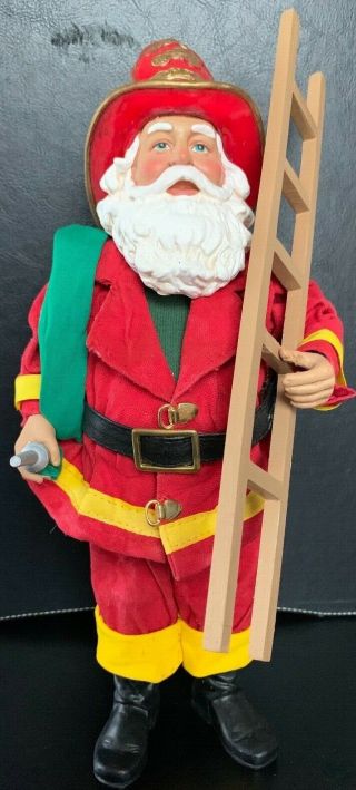 Firefighter Santa Christmas Statue W/ Ladder And Hose