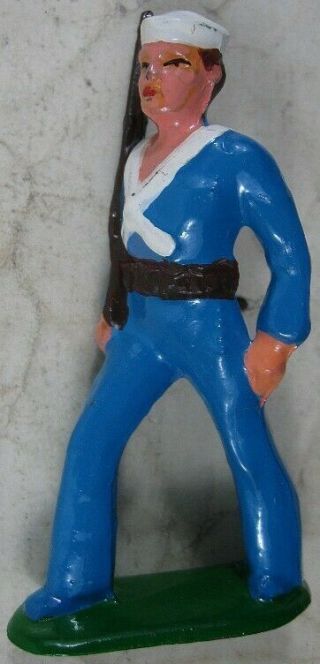 Vintage Manoil Barclay Marching Navy Soldier With Rifle In Light Blue 1