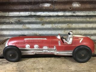 Vtg 50s Red Silver 10.  25 " Auburn Rubber Toy Indy Race Car 7 Black Tires Wheels