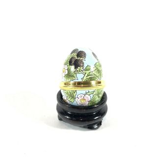 Halcyon Days Enamels Mini Egg With Blackberrys And Flowers Trinket Box