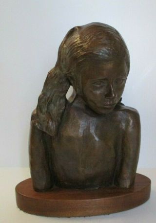 Signed Mystery Artist Bronze Metal Sculpture Abstract Woman Girl Statue Bust
