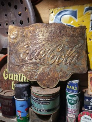 Vintage Old Coke Cola Bait Tackle Metal Sign Gas Station General Store Embossed