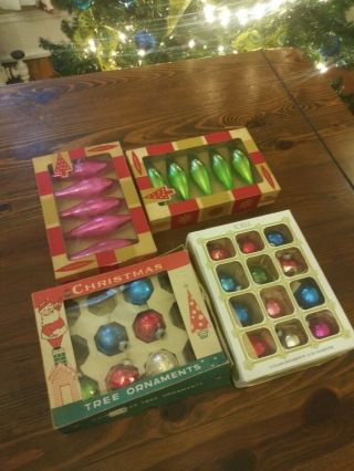 Awesome 4 Boxes Of Vintage Glass Christmas Tree Ornaments In Boxes