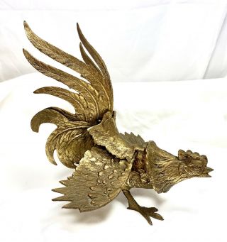 Large Brass Metal Fighting Rooster Cock Chicken Figure Vintage Statue Sculpture