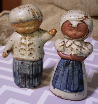Vintage Stoneware Boy And Girl Salt And Pepper Shakers Knobler Japan 4 " Tall