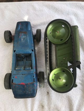 (2 Vintage Tin Toys) Marx Wind - Up Tractor No.  1334539 And Nylint Roadster