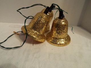 Vintage 3 Gold Plastic Bells Christmas C - 7 Cluster Light String Glitter