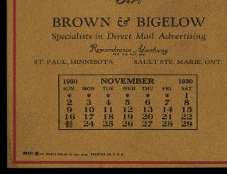 1930 Brown & Bigelow Co.  Archives Business Practices Mailing Calendar Football 2