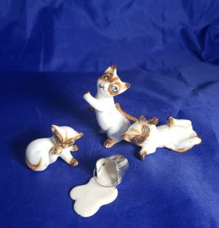 Vintage Fine Bone China Siamese Cat Figurines Spilled Milk Bucket Bradley Japan