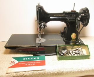 Vintage Singer 221 - K Featherweight Sewing Machine With Case And