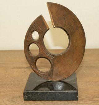 Vintage Abstract Cubist Futurist Hand Made Bronze Sculpture With Marble Base