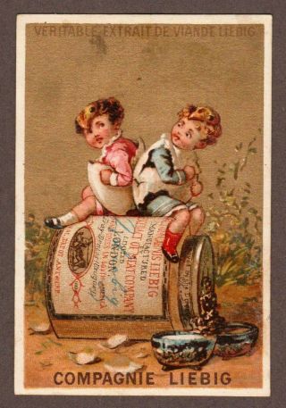 Liebig S - 73 " Pictures Of People Vi - Sitting On Jar " Vintge Trade Card 1878 French
