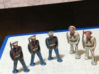 5 Vintage Barclay Pod Foot Military Lead Soldiers Navy And Marines A - 9