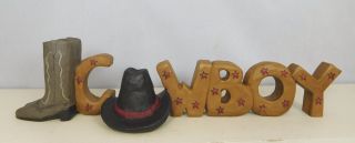 Cowboy - Resin Block With Cowboy Boots And Hat - Blossom Bucket 28816