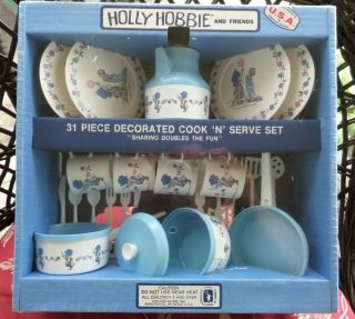 Vintage Holly Hobbie Chilton Porcelain Toy Sized China Tea Set - Still In Plastic