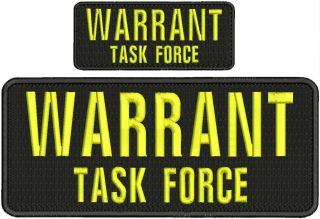 Warrant Task Force Embroidery Patches 4x10 And 2x5 Hook On Back Yellow