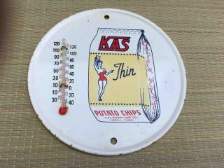 Old Kas Thin Potato Chips Metal Advertising Thermometer