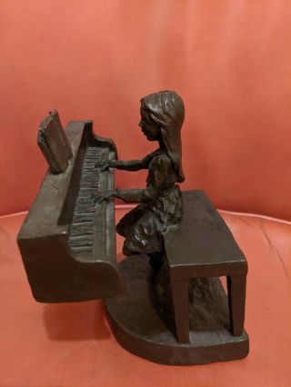1989 Sculpture Girl Playing The Piano Bronze Statue By Mark Hopkins Limited