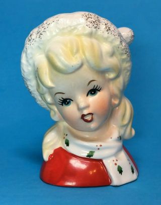 Vintage Inarco Japan Christmas Girl Head Vase E - 1274 Blonde Hair Pretty Lady