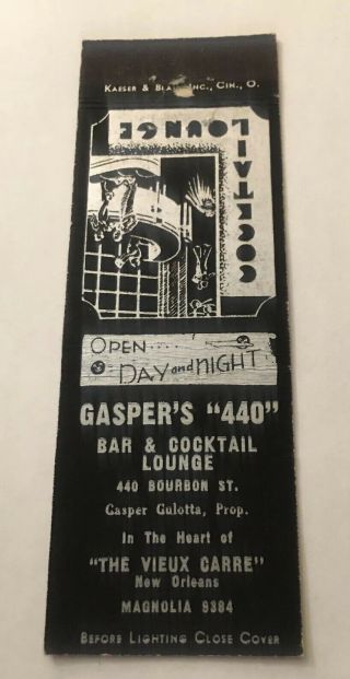 Vintage Matchbook Cover Matchcover Gasper’s “440” Bar & Lounge Orleans La