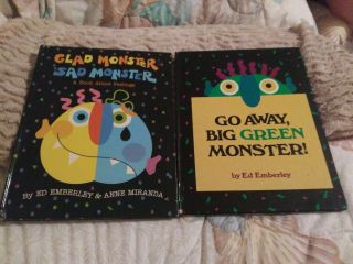 Books: Glad Monster,  Sad Monster & Go Away,  Big Green Monster By Ed Emberley