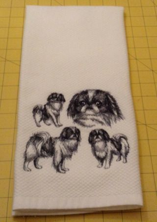 Japanese Chin Collage Sketch Embroidered Wm Sonoma Kitchen Hand Towel