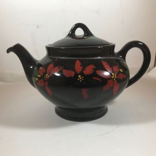 Vintage Royal Canadian Art Pottery Teapot Hand - Painted Red Flowers