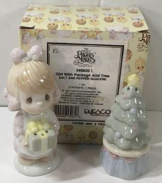 Vintage 1994 Precious Moments Girl With Package And Christmas Tree Salt