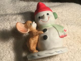Homco Christmas Snowman With Mouse Figurine 8905